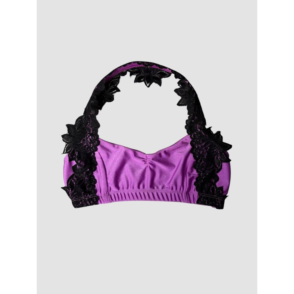 Tilt Dancewear Lavender Purple & Black Lace Halter Top Size S